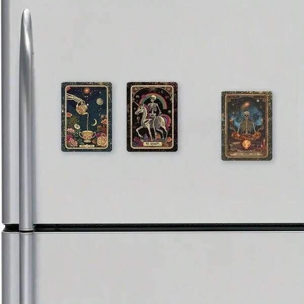 Set de 3 pegatinas magnéticas de estilo de arte moderno de Tarot, regalo único, decoración y organizador creativo para nevera y superficies metálicas con respaldo magnético