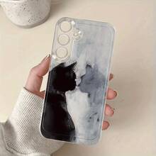 Funda de teléfono Black Shadow Cat para Samsung Galaxy A02 A03S A04 A05S A06 A13 A14 A15 A16 5G A21S A22 A23 A24 A25 A26 A32 A34 A35 A36 A50 A52 A53 A54 A55 A56 A73 S21 Ultra S22 Plus S23+ S24 FE S48, funda de TPU transparente a prueba de golpes de cobertura completa, funda suave creativa de moda simple a prueba de golpes - Color transparente 2 - Ver 1