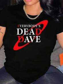 Talla Grande - Talla Grande - Talla Grande - Camiseta Gráfica "Everybody's Dead" para Mujer - Cuello Redondo Casual, Manga Corta, Negra con Estampado Rojo y Blanco, Mezcla de Poliéster Ligera, Perfecta para Primavera y Verano, Ropa Casual | Camiseta con Estilo | Ajuste Cómodo, Camiseta Dave para Mujer, Cosas de Dave, Camiseta Rugby para Mujer, Top de Talla Grande para Mujer, Camiseta de Manga Larga de Talla Grande para Mujer, Ropa de Talla Grande para Mujer - Negro - Ver 2