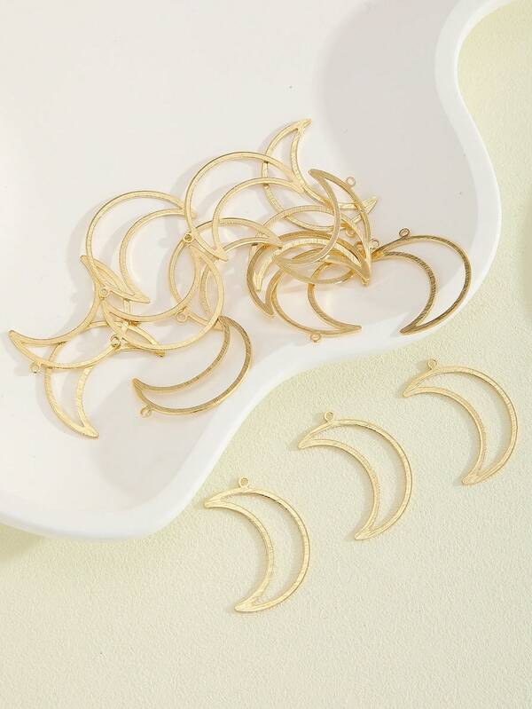 16 piezas de hallazgos de joyería con forma de luna con textura en tono latón para pendientes, collares
