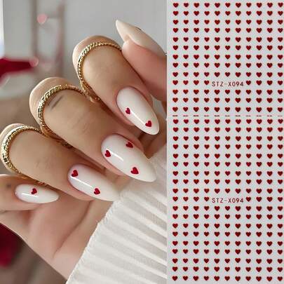 2pcs Mini Red Heart Nail Art Stickers, Valentine's Day Nail Decals, New Year Nail Supplies, DIY Nail Jewelry Decoration Nails
