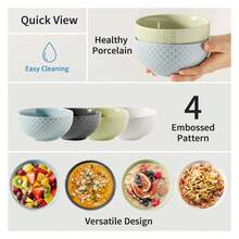 Hasense Soup Bowls 26 OZ, Ceramic Bowls Set Of 4 For Kitchen, Embossed Stoneware Porcelain Cereal Bowls For Soup, Cereal, Oatmeal, Fruit, Salad, Noodle And Rice, Microwave Dishwasher Sa Fe, Multi-Color - Nhiều màu 206 - Xem 3