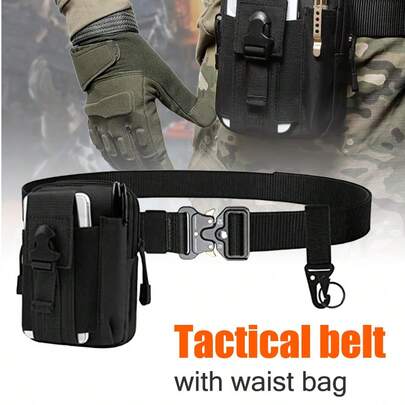2-In-1 Tactical Waist Belt With Pouch - High-Strength Nylon Material, Adjustable Buckle - Multifunctional Outdoor/Hiking Survival Gear - Essential For Autumn Adventure, Holiday Camping Gift, Thanksgiving Preparation, Eye-Catching EDC Accessory, Tactical Fashion Must-Have