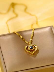 Customized Photo Projection Zirconia Heart Pendant Necklace, Personalized Jewelry Memorial Gift - Gold 1 - View 8