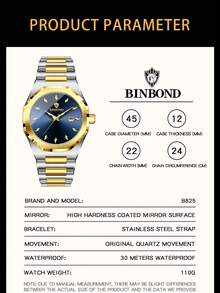 BINBOND New Luxury Men's Quartz Watch Stainless Steel Strap Fashion Casual Waterproof Watch Top Business Calendar Men's Watch - Blue - View 5