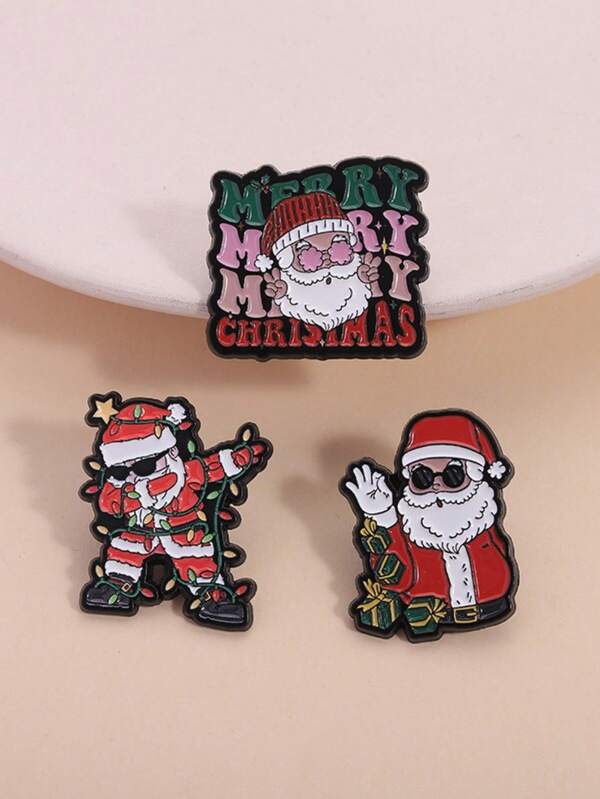 3 piezas de broches creativos con temática navideña, diseño divertido de Papá Noel para ropa, bolsos y accesorios