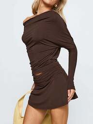 New Years Women Outfit,Women's Dress,Y2K Millennial Style,Solid-Colored Top,Two Pieces Set , Form-Fitting Short Skirt,Chic,Tops