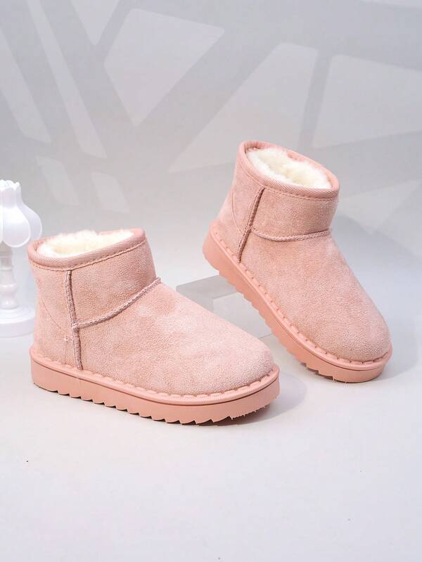 New Autumn/Winter Kids Snow Boots, Mid-Large Children Flat Shoes, Plush Thick-Sole Girls Warm Boots, Boys Short Ankle Boots, Toddler