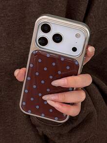Fashionable Cute Polka Dot Glossy Soft Phone Case, Compatible With Iphone 17 Air, 16, 15, 14, 13, 12, 11 Pro Max, 16, 15, 14 Plus, Minimalist Creative Shock-Proof Back Cover - Brown Background With Blue Dots - View 3