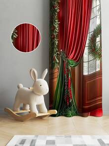 2 PIEZAS Cortinas con temática navideña de tela cepillada y estampado digital, con diseño en tonos rojos, estilo de bolsillo para barra, hechas de tela de poliéster semi-transparente - Ideal para salas de estar, cocinas, dormitorios, hoteles y restaurantes.