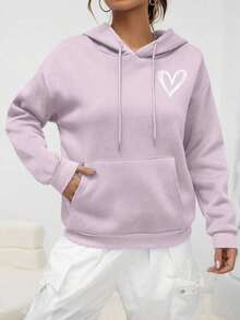 Winter Clothes For WomenINAWLY Heart Print Kangaroo Pocket Drop Shoulder Drawstring Hoodie,Long Sleeve TopsLoose And Comfortablesudaderas De Mujer - Đỏ - Xem 9