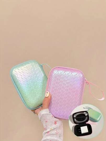 1pc Soft Woven Texture Hard Shell Storage Box With Zipper Closure, Scratch-Resistant Organizer Box Suitable For Electronics, Camera, Phone, Charger, Cable, Earphone - Portable Fashion Accessory Case