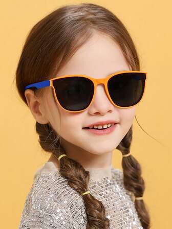 1 PC Girls' 8-12Y Acrylic Square Color-Block Fashion Glasses, Suitable For Outdoor Outfits