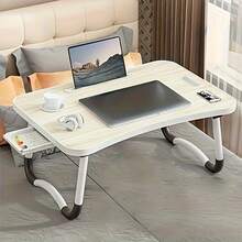 Adjustable YaTaBro Laptop Desk With Slots, Anti-Slip Strips And Drawer, Multifunctional Foldable Study Table For Writing, Office And Slouchy Bed Use, Made Of Wood Fiber Material - Multicolor - View 4