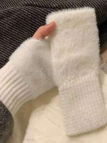 4双/2双装女士纯色保暖羊毛露指手套，柔软羊毛腕口，秋冬季保暖防风露指手套，适合触屏、办公、学生写作、骑行、防冻 - 彩色 - 查看 8