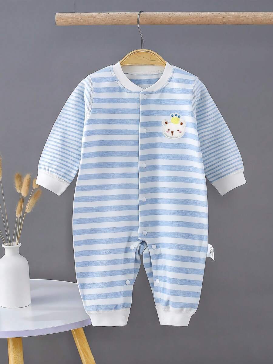 Baby Jumpsuit, Newborn Infant Jumpsuit, Blue Bear Print Spring/Autumn Snap-Up Jumpsuit, Unisex