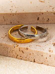 1pc Unique Rope Knot Design Adjustable Open Ring Stainless Steel Stacking Ring Golden Silvery Two Tone Jewelry For Women For Daily Wear Accessories Dating Gift