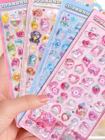1pc 3D Solid Embossed Sticker, Cartoon Animal & Macaron Design, DIY Crystal Phone Case Decor