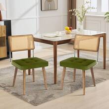 Techigher Natural Rattan Dining Chairs Set, Mid Century Modern Dining Chairs With Wood Legs For Kitchen Living Room, Upholstered Seat - 2pcs Velvet, Green - View 1