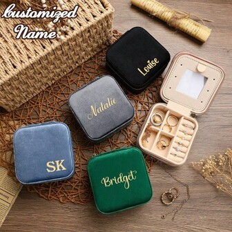 Customized Name Travel Jewelry Box, Personalized Velvet Jewelry Box, Wedding Gift, Bridesmaid Gift, Jewelry Storage Box, Bridal Shower Gift