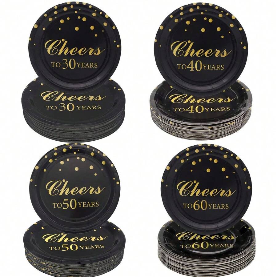 10/20/40入 30/40/50/60歲生日派對餐具用品 Cheers To 30 Years 7英吋一次性紙盤 30週年紀念派對裝飾 40歲生日派對裝飾 50歲生日派對小禮品 生日裝飾 - 黑色 - 查看 1