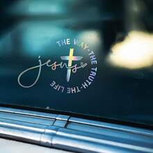 1 Piece Jesus Road Christian Car Sticker - Cross Design With "Road, Truth, Life" Scripture - 5.9inch Disposable Vinyl Sticker - Fade-Resistant, Self-Adhesive, Multiple Colors Available - Mother's Day Gift, Car Exterior Decoration, Religious Quote Decoration | Calligraphy, Christmas Decoration