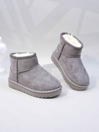 Autumn/Winter New Kids Snow Boots, Mid-Large Children Flat Shoes, Plush Thick Sole Boys Warm Boots, Toddler Short Booties