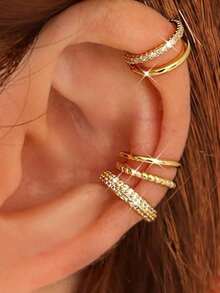 4-Piece Non-Pierced C-Shaped Ear Bone Clips - Suitable For Female Non-Pierced Ear Holes, Adjustable Clip-Type Cartilage Earrings SAOV - Gold - View 4