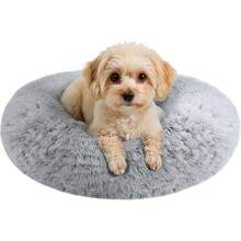 Small Dog & Cat Beds For Indoor Cats, Donut Cuddler Warming Soft Dog Beds With Anti-Slip Bottom, Round Calming Fluffy Plush Faux Fur Cushion Bed For Small Medium Dogs (20", Smoke Grey) - 藏蓝色 - 查看 1