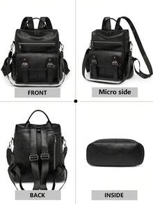 Leather Texture | Double Buckle Decor | Practical Large Capacity | Unlock The Classic Aesthetics For Urban Commuting | Adjustable Shoulder Strap/Handle, Multifunctional Companion For Daily Commute And Short-Distance Travel | Dual Carrying Modes - Multicolor - View 4