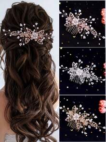 1pc Elegant Bride Leaf Alloy Hair Comb, Handmade Women/Girls Hair Accessory Suitable For Wedding, Party Valentine's Day Accessories