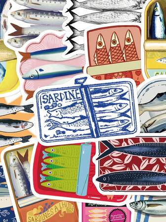 50pcs Sardine Sticker Set For Notebooks, Diaries, And Phone Cases