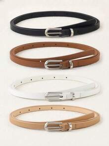 4pcs Silver Buckle PU Waist Belts For Women - Thin Casual Fashion Belts, Versatile To Pair With Dresses, Jeans & Casual Pants, Suitable Gifts For Summer, Autumn, Halloween, Parties & Festivals - 彩色 - 查看 2