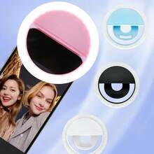 1 pezzo Luce di riempimento mini portatile a molletta, 28 LED circolari per live streaming, luce per selfie con tre modalità di illuminazione, per telefoni cellulari e computer, trucco, conferenze Zoom, live streaming, selfie perfetti e videochiamate, con batteria ricaricabile al litio da 150 mAh.