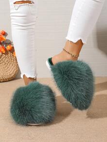 Luxurious Soft & Warm Women's Cute Slippers, Comfortable Non-Slip Winter House Slippers, Fluffy Indoor & Outdoor Home Shoes, Essential Cold Weather Footwear - Dark Green - View 5