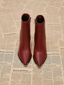 2025 Nouvelles Bottines à Talon Épais Pointues Haut de Gamme pour Femmes, Bottines Chics Slim à la Française, Talons Rouges - Rouge - Voir 4