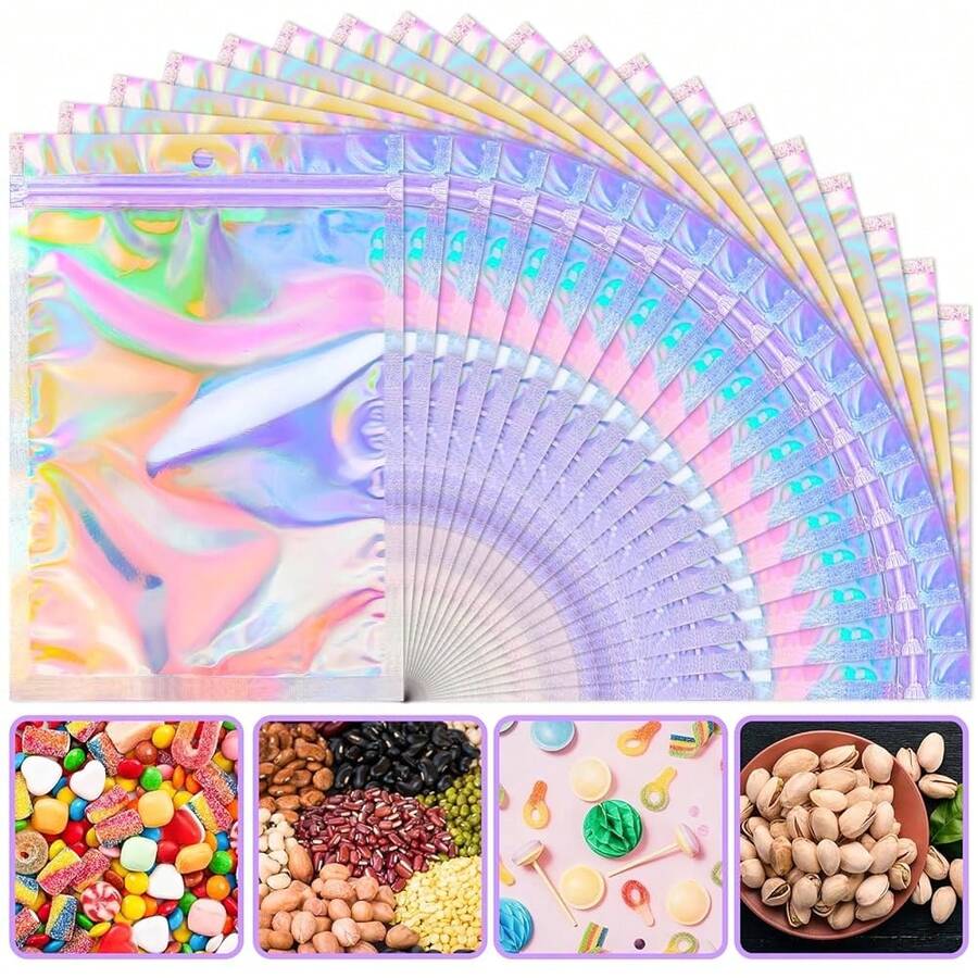 50 Pack Holographic Bags, 3'' X 4'' Packaging Bags For Small Business, Resealable Smell Proof Mylar Bag, Rainbow Color Small Baggie Holographic Zipper Bag For Food, Candy, Cosmetics, Jewelry{Inchcolor_nameinch:Inch3x4InchHolographicinch,Inchsize_nameinch:Inch1Count(Packof50)Inch} - 3x4吋全息 - 查看 1