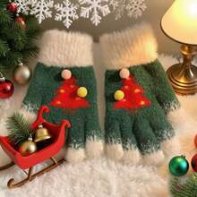 Guantes de punto de invierno navideños, lindos y prácticos compatibles con pantalla táctil, cálidos y acogedores para clima frío, regalo perfecto para las fiestas - Verde - Ver 2