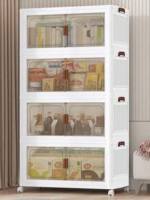 2/3/4/5-Layers Plastic Storage Box Organizer, Stackable Storage Box, Covered Storage Box, Storage Container Organizer For Kitchen, Bedroom, Living Room, Study, Office, Foldable Storage Box, Saving Space - White - View 4