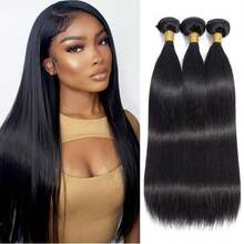 Straight Human Hair Bundle 100% Unprocessed Brazilian Real Hair Straight Bundle Real Hair Straight Woven Natural Black1/3PCS Will Give You Shining Look For Daily Life, Like Wedding,Makeup,Lashes, Dates, And Theme Parties And So On Pelucas De Cabello Humano Human Hair Wigs Glueless Human Hair Wig - 黑色 - 查看 1