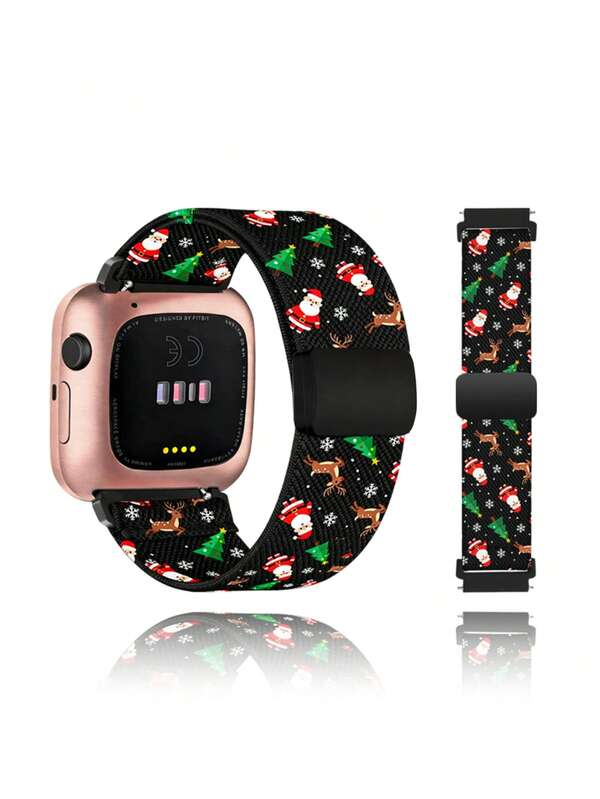 Christmas Nylon Stretchy Printed Band Compatible With Fitbit Versa/Fitbit Versa 2 Bands With Mag Buckle Soft Nylon Smartwatch Band For Fitbit Versa 2/Versa/Versa Lite/SE, Gift For Friends And Family, Snowman, Reindeer, Santa
