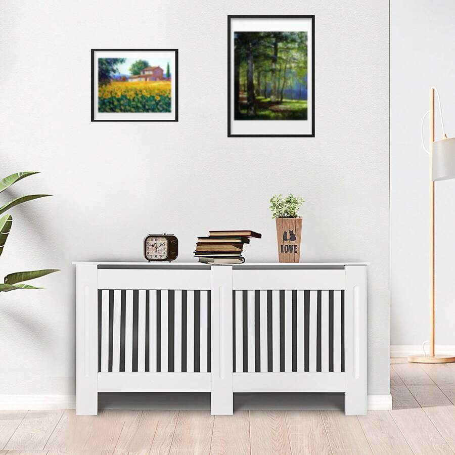 EFAN Radiator Cover White, Large Radiator Shelf Tall Radiator Cover Vertical Slatted Grill Cabinet Shelf Modern Radiator Covers MDF Wood Cabinet Shelf Heating Covers For Living Room Hallway (Large, White) - Large (H 82 X W 152 X D 19 Cm) - View 1