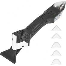 Raspador de Paleta de Silicona, Herramientas de Calafateo de Silicona 3 en 1 Removedor de Calafateo de Cabeza de Acero Inoxidable Raspador de ángulo de Pegamento de Vidrio con 5 Piezas Pistolas de Cal - 1 - Ver 1