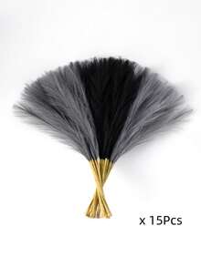 MEHELANY 42 支人造蒲苇草，55 厘米/21.65 英寸，蓬松仿真花，黑色、灰色、深灰色人造芦苇，适合家居农舍装饰、波西米亚风格装饰、人造花、仿真蒲苇草装饰、花瓶填充物、房间装饰、婚礼中心装饰品