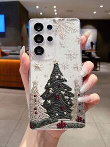 1pc Gradient Christmas Tree Pattern High Transparency Android Phone Case, Anti-Fall Anti-Scratch Anti-Fingerprint Clear TPU Soft Shell, Precise Camera Cutout Compatible With Samsung, Apple, Nothing, Pixel, INFINIX, Redmi - Clear - View 5