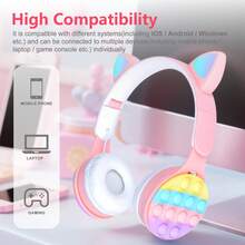 Foldable Wireless Headphones With Microphone, Retractable, Bubble LED Lights, HiFi Bass, Cheap Gift For Women, Online Class, Stress Relief - Pink - View 11