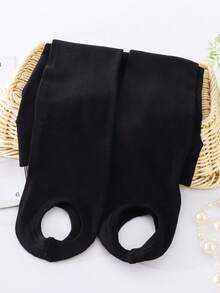 1pc Girls Solid Color Flat Knit Stirrup Tights, All-Season Base Layer Tights - Multicolor - View 11