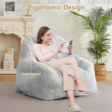 Sillón Puff Gigante con Relleno, Bean Bag de Piel Sintética para Adultos, Sofá Piso Grande y Cómodo con Asa, Puff XL para Sala o Dormitorio - Gris Claro - Ver 2