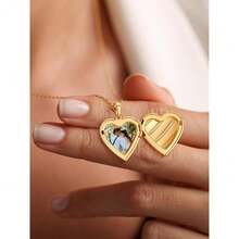 U7 Women Locket Necklace Platinum 14K Gold Photo Lockets That Hold Picture,Chain 20 Inch Person.Alized Gift Custom Love Heart Image Necklaces{Inchcolor_nameinch:Inch05#GoldStripeinch} - 05#金條紋 - 查看 8