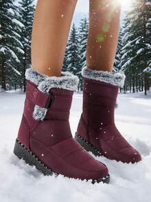 FZY Women's Plush Thick-Soled Snow Boots, Classic Thick-Soled Snow Boots, Women's Sports Shoes, Ankle-Length, Lightweight Design, Anti-Slip Sole, Suitable For Daily Outdoor Wear, Valentine's Day And Holiday Shopping Fashionable Warm Boots, Must-Have Women's Shoes For Winter Vacation Return To School - 紅色 - 查看 5